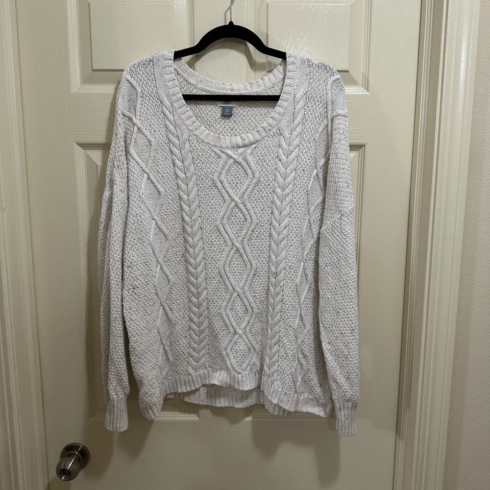 Old Navy hi low cream color cable knit sweater size XXL - Picture 1 of 4